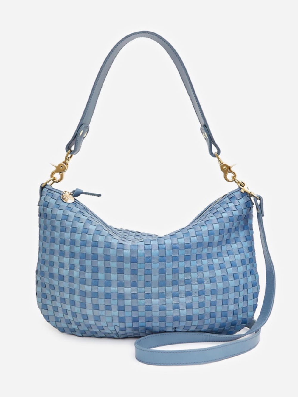 Woven Leather Shoulder Bag in Light Blue